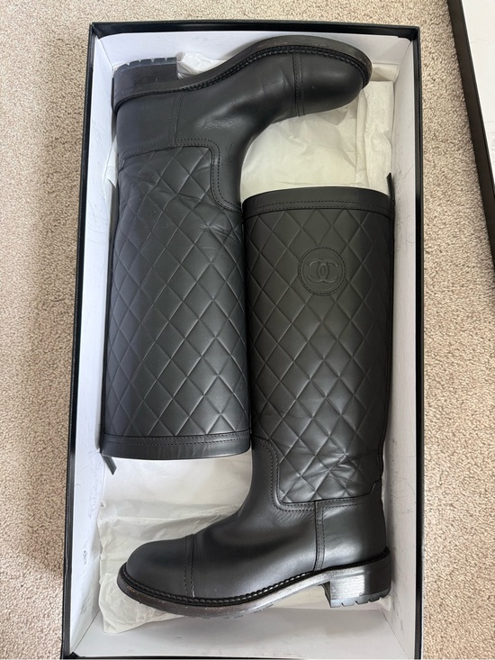 CHANEL Shoes - Chanel Quilted Leather Knee-High Riding Boots in Black